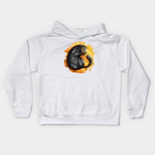 Happy smiling black cat on a yellow carpet Kids Hoodie